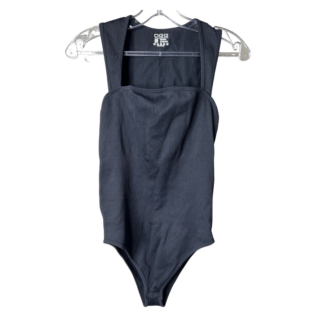 OOQ Black Ribbed Square Neck XL Tank‎ Bodysuit Nylon Spandex viral TikTok